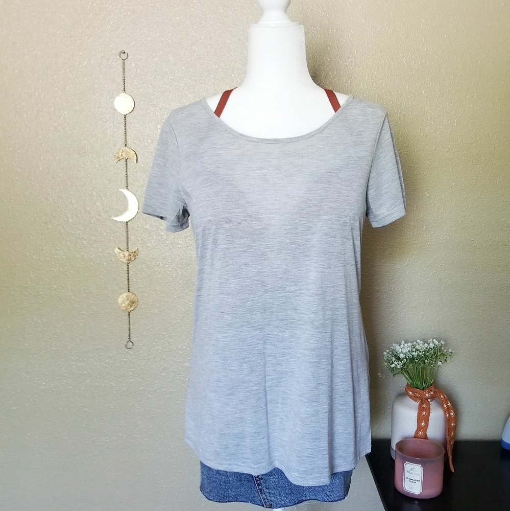 Charming Charlie | Gray T Shirt W/Open Back Detail